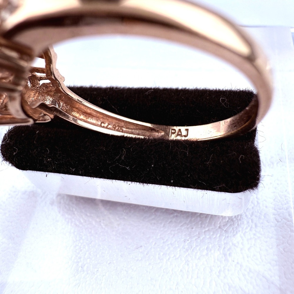 PAJ 925 Sterling Silver Cushion-Cut Champagne CZ Ring Clear Accent Stones Size 8 - Picture 8 of 11